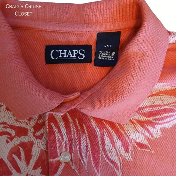 Chap's Polo: Hibiscus Print (Salmon color), Men's Large 100% Cotton - Picture 3 of 6